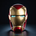 Mark L Iron Man helmet in red and gold, front view with LED eyes lit, 1:1 wearable by ArcForge