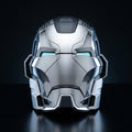 Mark XVII Iron Man helmet in mirror chrome and matte black, LED eyes lit, 1:1 wearable